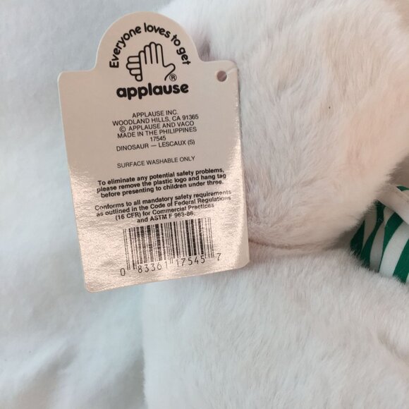 Applause Lescaux White Stegosaurus Dinosaur Plush 14" Stuffed Squeeker NWT RARE - Picture 7 of 9